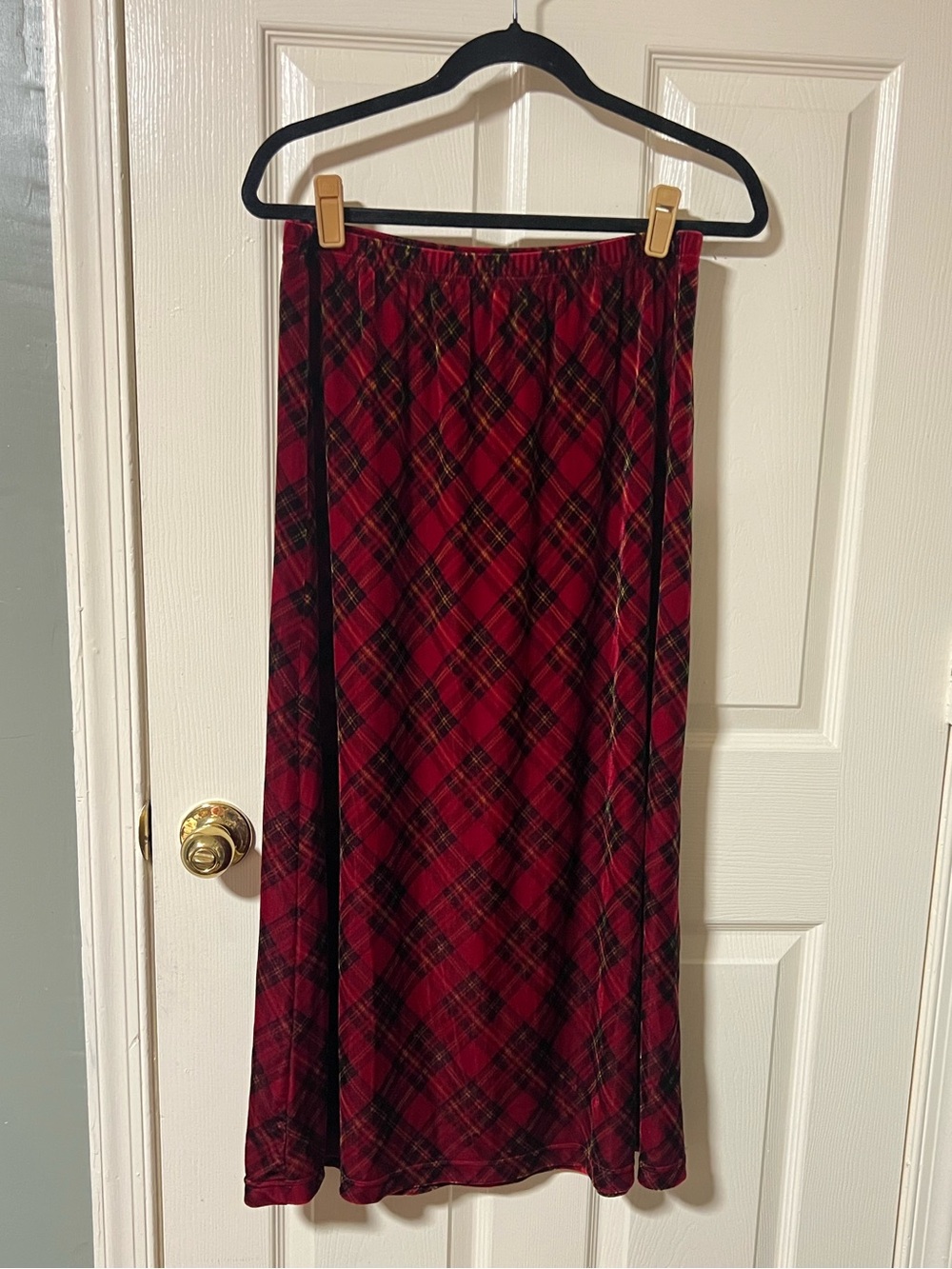 Coldwater Creek Petite M Red Plaid Velvet Maxi Skirt Dark Academia 90s Fall